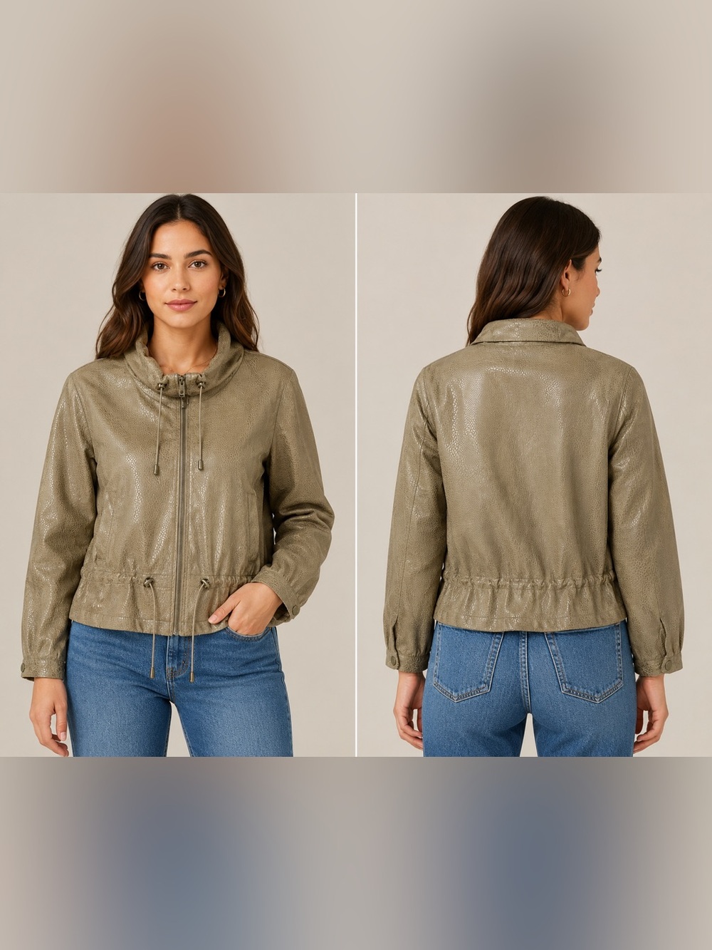 Ruby Rd. Olive Green Textured Drawstring Jacket